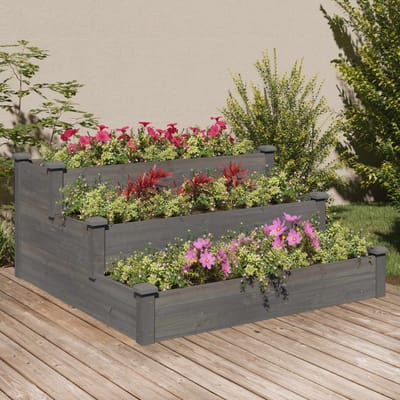 vidaXL - Plantenbak - verhoogd - 120x120x56 - cm - massief - vurenhout - grijs