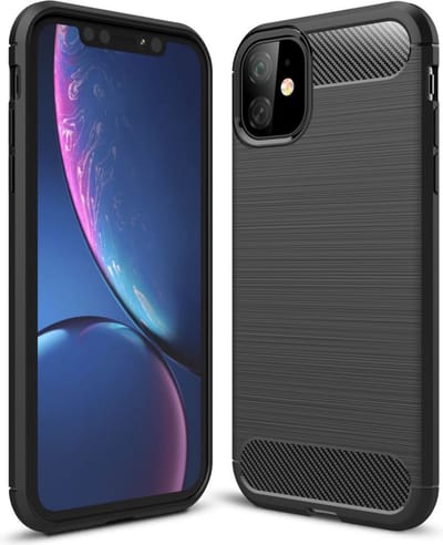 Peachy Carbon Armor beschermhoes shockproof TPU geschikt voor iPhone 11 - Zwart