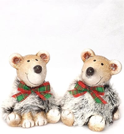 Mansion atmosphere - Set van zittende beertjes met strik - Kerstdecoratie - 6x5x6,5 cm