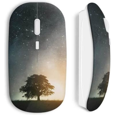 Souris Sans Fil - MANIACASE - Arbre Galaxy - Couleur Blanc - Clé USB Wifi - Compatible Mac et PC