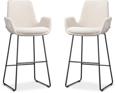Nolon Nino-Eef Barkrukken Set van 2 Bouclé Beige - met Armleuning - Zwart Onderstel - 75 cm - Barkruk met Rugleuning - Lage Armleuning - Scandinavisch