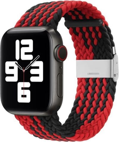 By Qubix - Geschikt voor Apple Watch bandje - Braided nylon bandje - Rood met zwart - Geschikt voor Apple Watch 38mm / 40mm / 41mm / 42mm - nylon - bandje iWatch