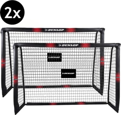 Dunlop Voetbaldoel Set van 2 - Voetbal Goal 180 x 120 x 60 cm - Snelle Montage - Voetbal Training Doel - Metaal - Zwart/ Rood