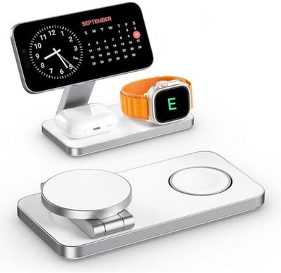 GELLDG 3-in-1 Draadloze Oplaadstation - Inductielader - Geschikt voor iPhone 17/16/15/14/13/12 Serie, Apple Watch 10/9/8/7/6/5/4/3 en AirPods - 20W Snelladen - Plastic - 5.9x2.9x1.2in