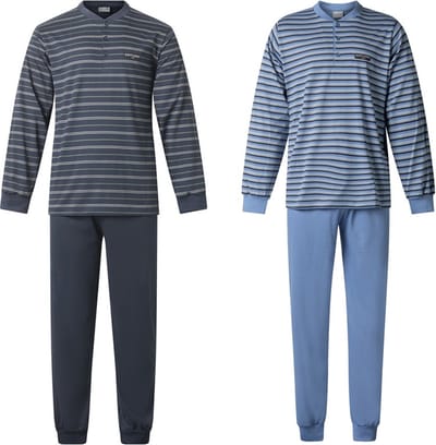 Gentlemen - 2 heren pyjama's 114237 - knoophals - navy-groen en rafblauw - maat XXL