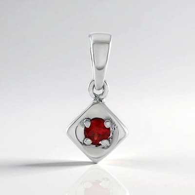Cavill - Zilveren Hanger 925 Sterling Zilver Geplatineerd - Tanzania Robijn 0,126 ct Ronde Briljant - Modern Ruitvormig Design - Luxe Sieraad