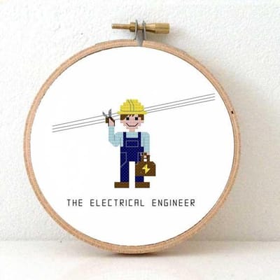 Manlijke electrisch ingenieur borduurpakket | Borduurpakket voor volwassenen | cadeau voor electrician maken | Borduurpakket inclusief borduurring, DMC borduurgaren, Aida borduurstof, borduurnaald en instructies