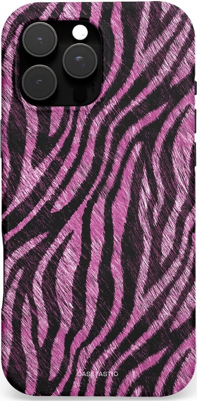 Casetastic Hoesje Geschikt voor Apple iPhone 16 Pro Max Magsafe - Stijlvolle Beschermende Duo-layer Case - Roze Paarse Zebraprint