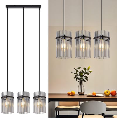 NETTLIFE Hanglamp - Glas - E27 Fitting - 3-lichts - rookgrijs - Vintage Eetkamerlamp - in hoogte verstelbaar - voor Eetkamer | Slaapkamer | Café | Keuken-excl. lichtbron
