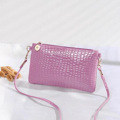 Krokodillenprint Kleine Vierkante Tas Dames Zuid-Korea Portemonneetje Hand Schouder Crossbody Tas Lakleer Sleutel Mobiel Portemonneetje paars