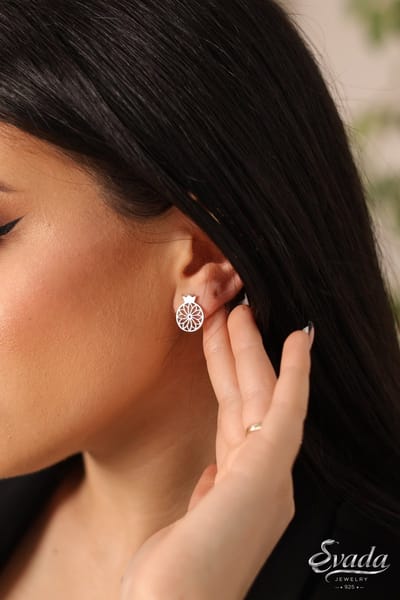 925 Sterling Zilver Granaatappel Oorbellen - Opengewerkte Oorstekers - Handgemaakt - Evada Jewelry