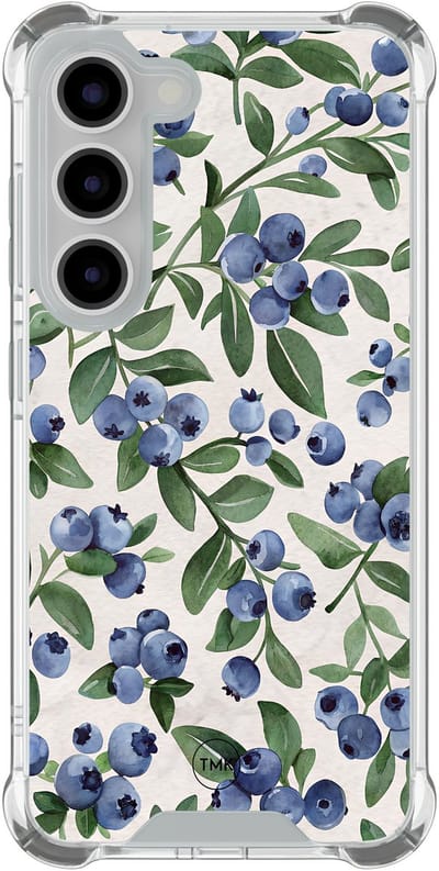 Shockproof hoesje geschikt voor Samsung Galaxy S23 - Blueberries - Schokbestendig - Verhoogde randen - TPU case - Extra Sterke Back Cover - Print - Transparant, Blauw