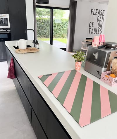 Inductie beschermer streep groen zalm 80x52cm LABEL-R