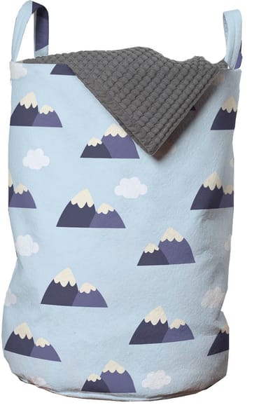 ABAKUHAUS Sky waszak, Cartoonstijl bergwolken, wasmand met handvaten, trekkoordsluiting voor wasserettes, lichtblauw donker indigo