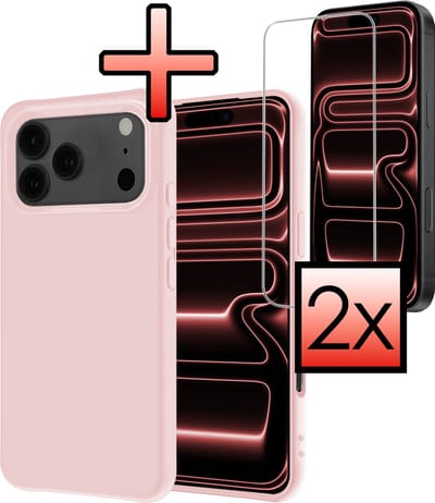 Hoesje - Met 2x Screenprotector - Geschikt voor Apple iPhone 17 Pro Max - Sterk & Shockproof - Back Cover - Siliconen Case - Telefoon Hoes - Lichtroze