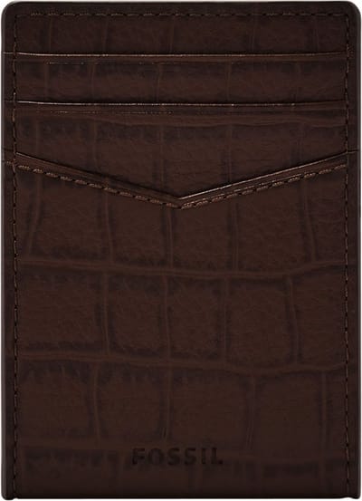 FOSSIL Portemonnee Dollarclip Andrew Emboss Card Case Brown Croco Donkerbruin
