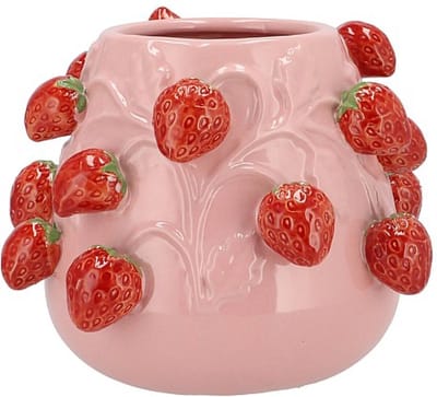 Daan Kromhout - Bloempot - Vaas - Pot - Roze - Pink - - Strawberry - Fruit - Aardbei - 24x19 cm - Keramiek