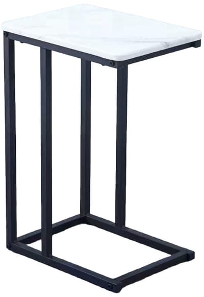 Ceruzo Bijzettafel – Wit Gemarmerd MDF – Zwart Frame – 30x40x60 cm- Bijzettafel voor Bank – C shape
