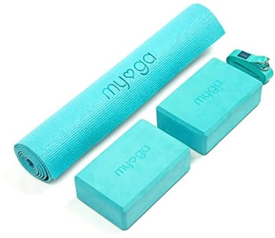 Yoga Starter Set voor Beginners - Inclusief Yogamat, 2 Blokken en Riem - Perfect voor Pilates, Fitness en Thuisstudio - Turquoise