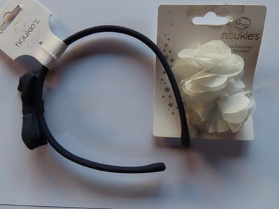 Noukie's - Diadeem marine + 2 haarclips wit met glitter