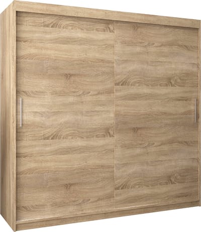 InspireMe - Kledingkast met 2 schuifdeuren, Modern-stijl, Kledingkast met planken (BxHxD): 200x200x62 - TORM 200 Sonoma Eik