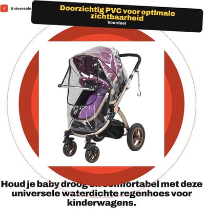 Dailygoods- Regenhoes Universeel Waterdicht - PVC Transparant - Ritsvenster - Opvouwbaar - Geschikt voor Kinderwagens - Bescherming tegen Regen/Wind/Sneeuw - Kinderwagenhoes