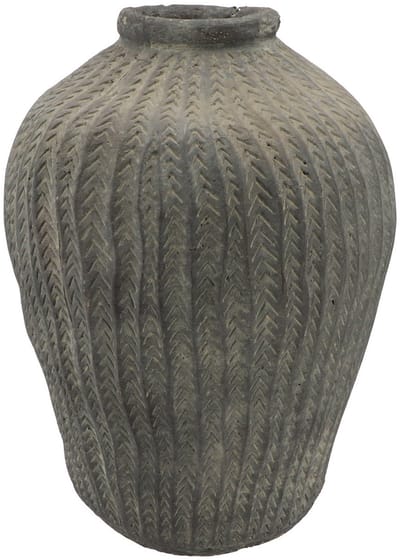 DK Design Bloemenvaas kruik model - graan relief - klei grijs - 34 x 46 cm - rustieke vaas