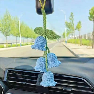 Handgemaakte Haak Auto Hanger Decoratie Blauwe Klokje Achteruitkijkspiegel van De Auto Hangende Accessoires Vrouwen Cadeau