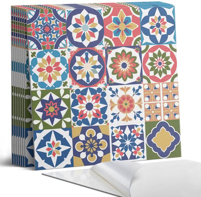 Coloray Plaktegels - Mozaïekpatronen in vierkanten Portugese Tegels - 30 cm x 30 cm - Groente Plaktegels - 9 stuks - Vierkant PVC Tegels - Plaktegels Keuken - Zelfklevende Vloertegels - Vinyltegels Vloer Zelfklevend - Zelfklevende Tegels