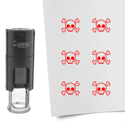 CombiCraft Stempel doodshoofd 10mm rond rode inkt - per 1 stuk