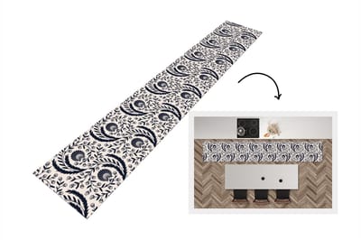 Keukenloper - Loper keuken - Patroon - Bloem - Zwart - 300x50 cm - Keukenloper vinyl