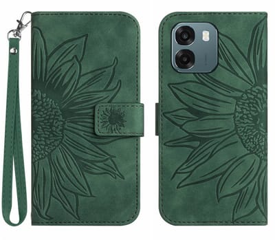 Coverup Hoesje - Geschikt voor OPPO A6 5G / A6x 5G / A6x 4G Hoesje - Coverup Zonnebloem Book Case met Koord - Groen