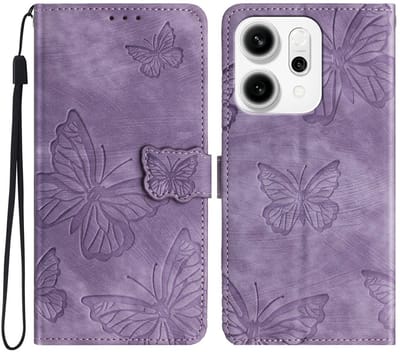 Coverup Hoesje - Geschikt voor OPPO Reno14 Hoesje - Coverup Vlinders Book Case - Paars