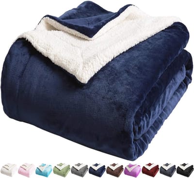 Tweepersoons Sherpa fleece beddeken - Superzachte pluche en luxe omkeerbare dekens in marineblauw (165 x 90 inch)