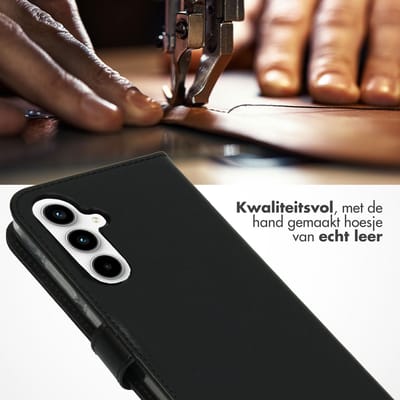 Selencia Hoesje - Geschikt voor Samsung Galaxy A35 - Echt Lederen Bookcase - Zwart