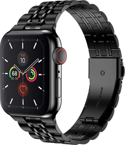 Stalen bandje - RVS - geschikt voor Apple Watch series 1/2/3/4/5/6/7/8/9/10/11/ SE (1,2,3) / Ultra (1,2,3) met maat 44 mm / 45 mm / 46 mm / 49 mm - zwart