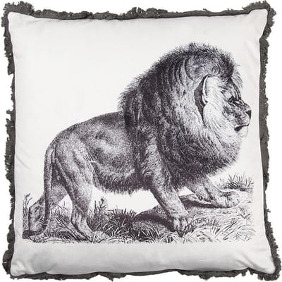 Clayre & Eef Sierkussen 45x45 cm Wit Grijs Synthetisch Leeuw