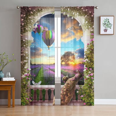 Islam Gebouw Marokko Transparant Gordijn voor Woonkamer Voile voor Raambekleding Slaapkamer Ruimte Tule Gordijn Keukenruimte Cortinas Hal Gordijnen 1 PCS W100XH250cm&Grommet Top