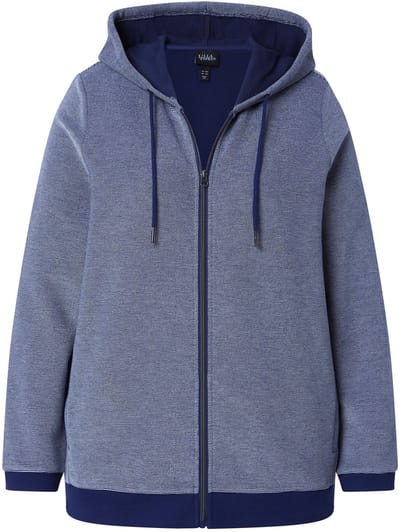 Ulla Popken - Dames - Sweatvest structuur capuchon lange mouwen - Inktblauw - Maat 58+