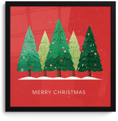 Poster in lijst - Fotolijst 40x40 cm - Posters - Minimalistisch - Kerstbomen - Rood - Sneeuw - Posterlijst zwart - Decoratie - Wanddecoratie woonkamer - Muurdecoratie slaapkamer - Kerstversiering - Kerstdecoratie voor binnen - Kerstmis