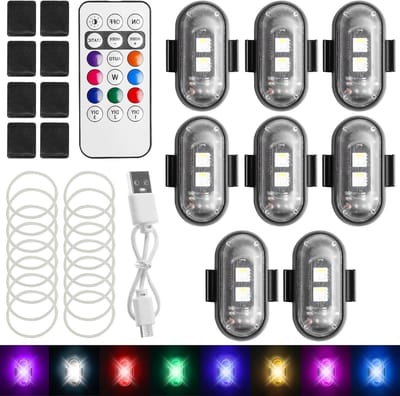 Set van 8 Draadloze LED Lichten, Sfeerverlichting met USB Opladen en Afstandsbediening, Waterproof en Anticollisielichten voor Drones, Ideaal voor Buitengebruik en Feestjes