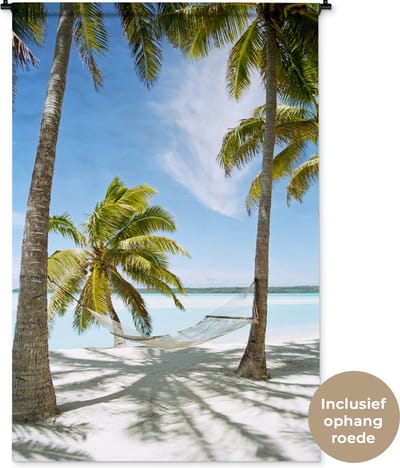Wandkleed - Wanddoek - Palmboom - Hangmat - Zand - 120x180 cm - Wandtapijt