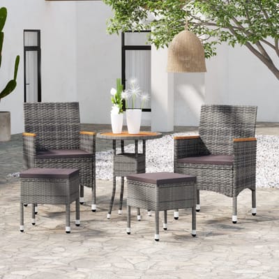 vidaXL - 5-delige - Loungeset - poly - rattan - grijs