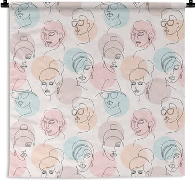 Wandkleed - Wanddoek - Vrouwen - Pastel - Line Art - Patronen - 180x180 cm - Wandtapijt