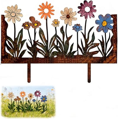 Bloemensteker Decoratief Blad - Roestig Metaal - Tuin Decoratie - Enkelzijdig Bedrukt - 30 x 21.5 cm - Roestkleur