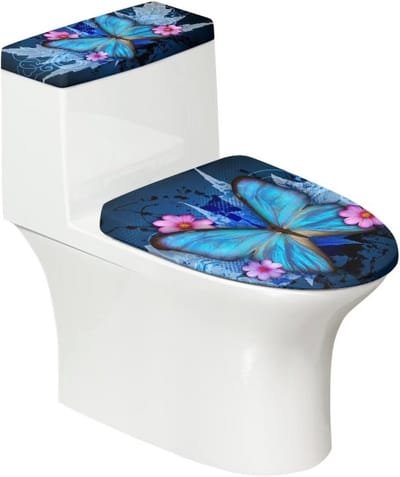 Set van 2 Blauwe Vlinder Toiletbril & Deksel Hoes - Wasbaar & Universeel