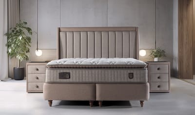 Nessa® - Opbergruimte Boxspring Cappadocia - 160x200 - Zandkleur - Inclusief Orthopedisch Amerikaans Matras - Inclusief Topper