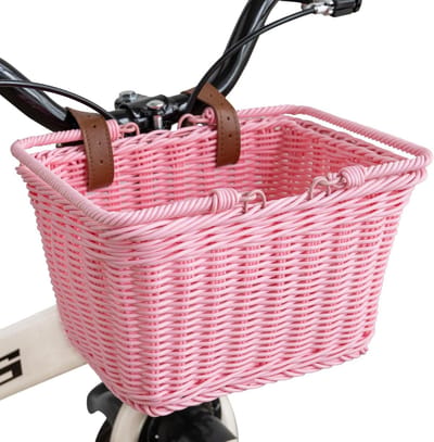 1 Kinderfietsmand – 25×18×15 cm - Fietsmand voor aan het stuur – Handgeweven mand met textuur - Met handvat en verstelbare riem - Roze