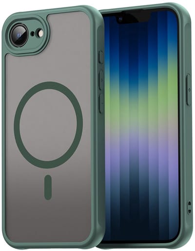MobyDefend Hoesje - Geschikt voor iPhone 16e / iPhone 17e - Case Geschikt voor MagSafe - Mat Transparant Met Gekleurde Rand - Groen