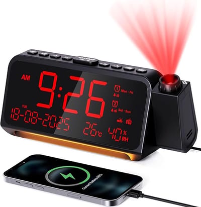 Verte Wekkerradio Op Netstroom - Digitale Wekker - 320° Verstelbare Projectie - Nachtlamp - Wekkers Digitaal - Digitaal Display